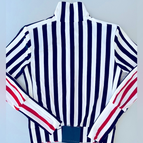 nwt! NORMA KAMALI SIDE STRIPE TURTLE JACKET in Black + Red Pinstripe Size XS/34 - Picture 12 of 12